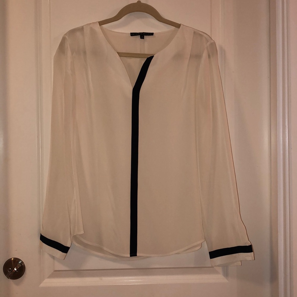 100% silk Antonio Melani black and cream blouse s